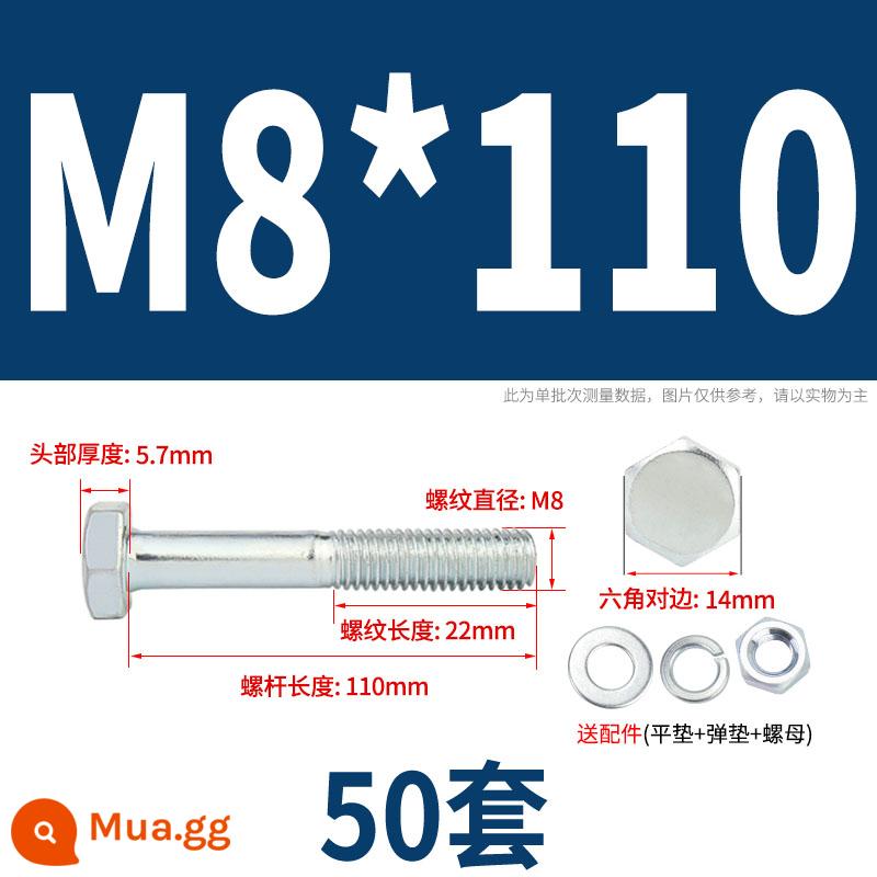 Bộ bu lông lục giác ngoài mạ kẽm cấp 4.8 kết hợp đai ốc M6M8M10M12M14M16M18-M30 - M8*110 nửa răng (50 bộ)