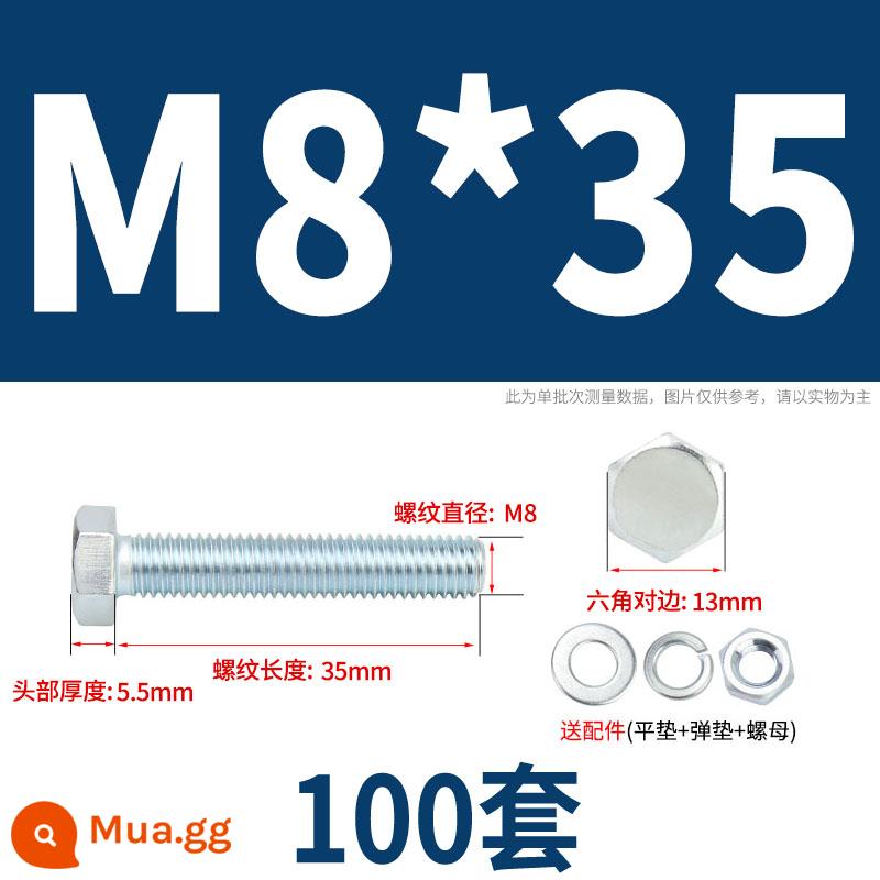 Bộ bu lông lục giác ngoài mạ kẽm cấp 4.8 kết hợp đai ốc M6M8M10M12M14M16M18-M30 - M8*35(100 bộ)