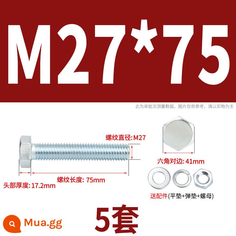 Bộ bu lông lục giác ngoài mạ kẽm cấp 4.8 kết hợp đai ốc M6M8M10M12M14M16M18-M30 - M27*75(5 bộ)