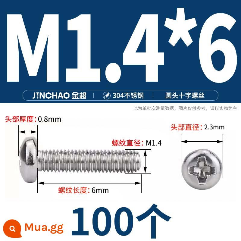 Jinchao 304 vít thép không gỉ chéo đầu chảo mở rộng bu lông đầu tròn M2M2.5M3M4M5M6M8M10 - M1.4*6(100 chiếc