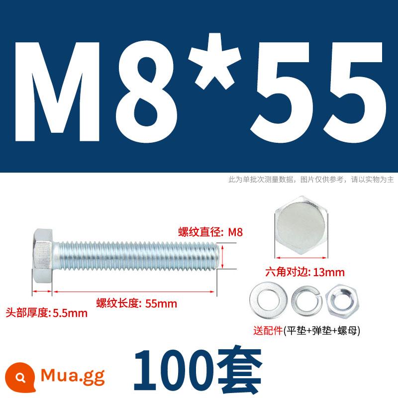 Bộ bu lông lục giác ngoài mạ kẽm cấp 4.8 kết hợp đai ốc M6M8M10M12M14M16M18-M30 - M8*55(100 bộ)