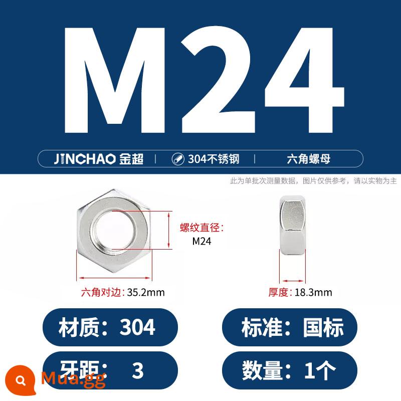 Bu lông đai ốc lục giác inox 304 316 đai ốc mũ vít M3M4M5M6M8M10M12-M33 - Chống khóa M24 (1 cái)