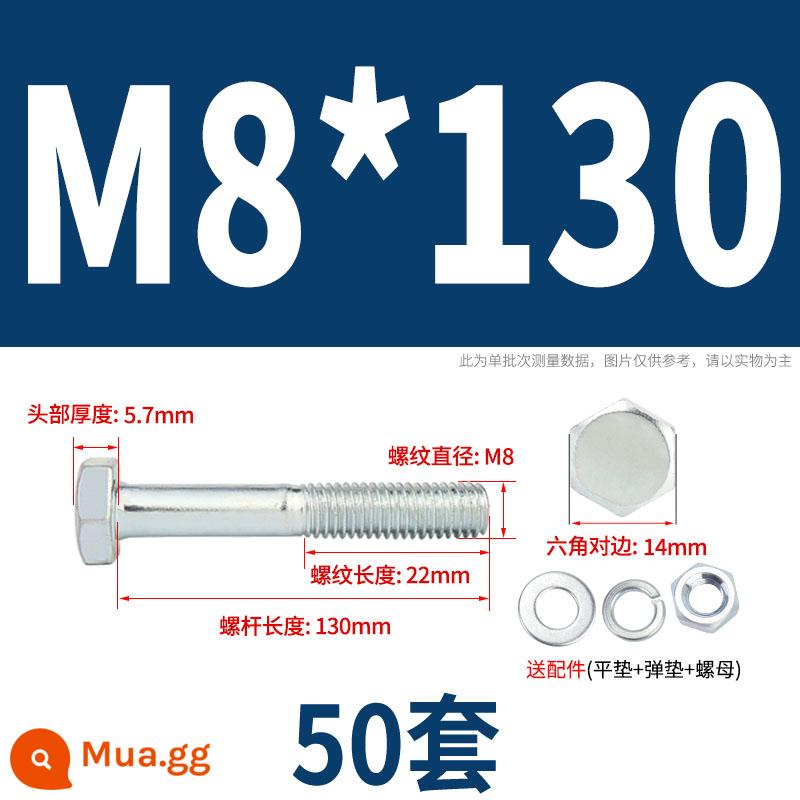 Bộ bu lông lục giác ngoài mạ kẽm cấp 4.8 kết hợp đai ốc M6M8M10M12M14M16M18-M30 - M8*130 nửa răng (50 bộ)