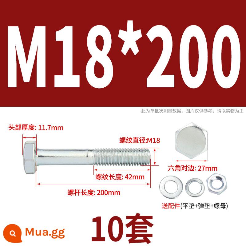 Bộ bu lông lục giác ngoài mạ kẽm cấp 4.8 kết hợp đai ốc M6M8M10M12M14M16M18-M30 - M18*200 nửa răng (10 bộ)