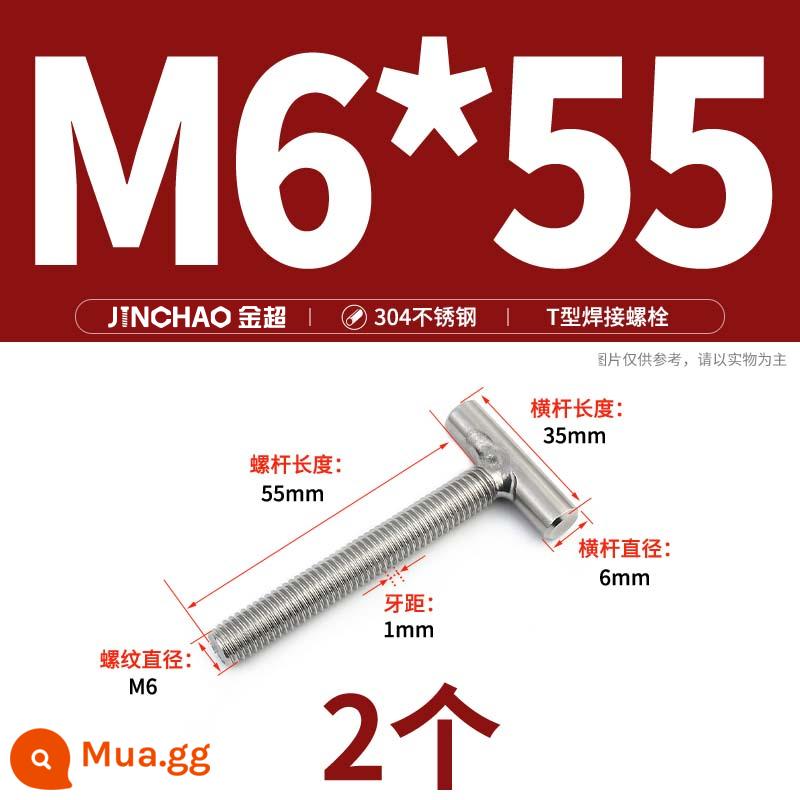 Vít hàn chữ T inox 304 Vít hàn chữ T Bu lông chữ T M4M5M6M8M10M12 - M6*55(2 cái)