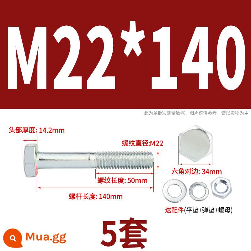 Bộ bu lông lục giác ngoài mạ kẽm cấp 4.8 kết hợp đai ốc M6M8M10M12M14M16M18-M30 - M22*140 nửa răng (5 bộ)