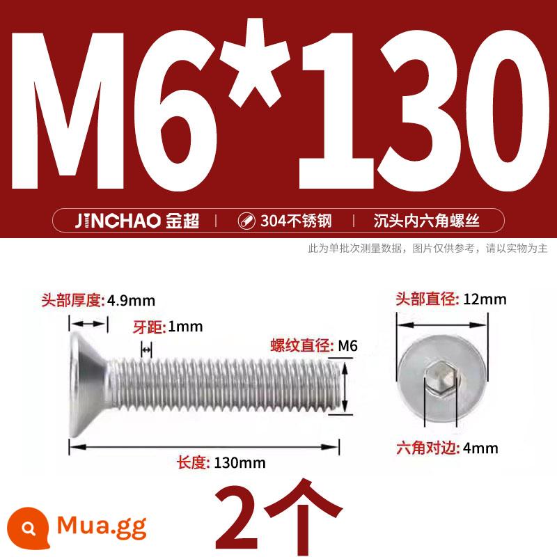 Jinchao 304 thép không gỉ chìm đầu vít lục giác bu lông đầu phẳng phẳng cốc vít M2.5M34M6M8M10M12 - M6*130(2 cái)