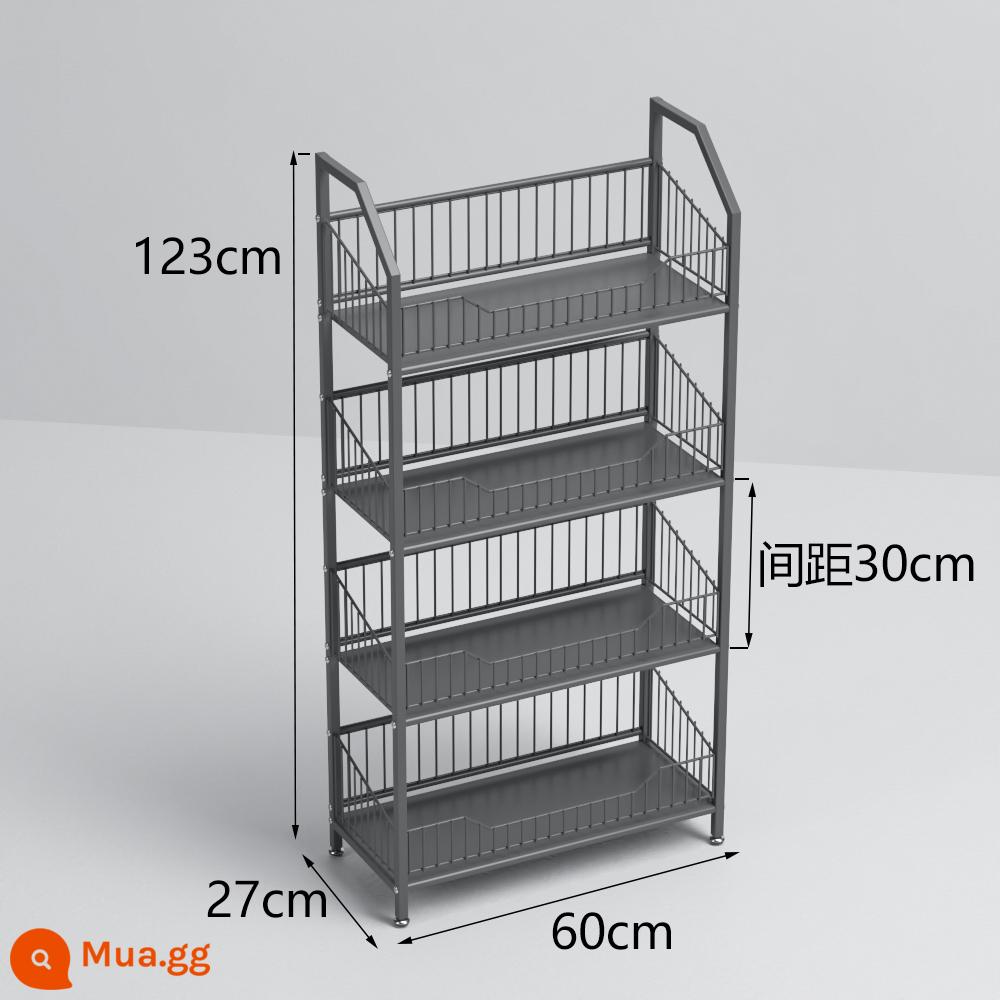 Siêu thị kệ nhỏ cửa hàng tiện lợi giá trưng bày đồ ăn nhẹ và đồ uống giá nhiều lớp móc di động lớp lưu trữ cuối kệ - Tấm sắt gia cố màu đen 60 * 27 * 123 không có tấm trên không có tấm xốp