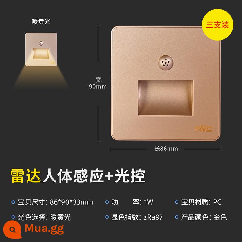 Đèn led chiếu sáng NVC đèn chân cảm ứng nhúng 86 loại đèn lối đi đèn ngủ nhỏ đèn hành lang lối đi tiết kiệm năng lượng - [3 Vàng] Radar ánh sáng vàng ấm Cảm biến cơ thể con người + Cài đặt nhúng điều khiển ánh sáng