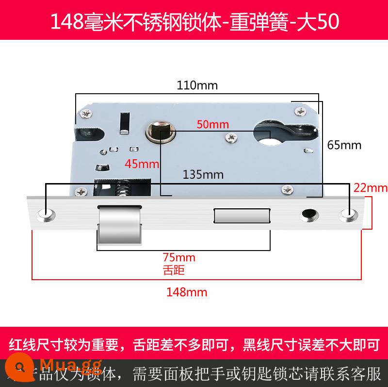 Trong nhà cửa gỗ thân khóa đa năng nhỏ 50 lớn 50 58 im lặng khóa thép không gỉ lưỡi nhà phòng ngủ lõi khóa phụ kiện - 148-nặng lò xo-lưỡi khoảng cách 75