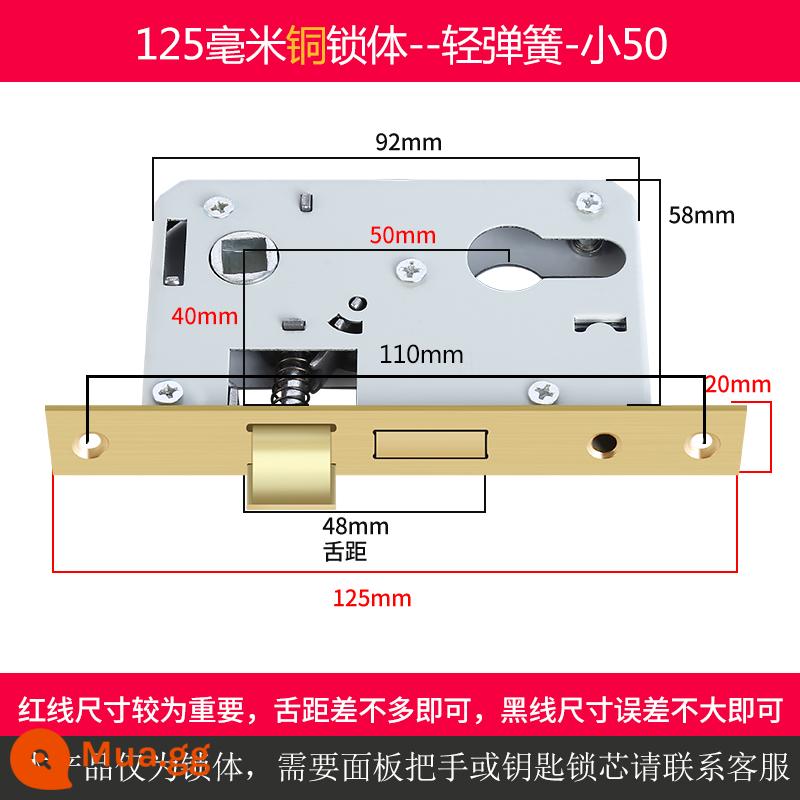 Trong nhà cửa gỗ thân khóa đa năng nhỏ 50 lớn 50 58 im lặng khóa thép không gỉ lưỡi nhà phòng ngủ lõi khóa phụ kiện - Thân khóa đồng nhỏ 50 dài 125mm