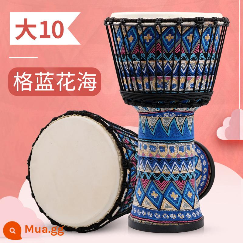 Thung lũng phía trước trống Châu Phi 8 inch dành cho trẻ em nữ mẫu giáo tambourine dành cho người mới bắt đầu nhạc cụ di động nhẹ tiêu chuẩn 8,5/10 inch - [Biển Hoa Xanh] Lớn 10+ Miễn phí