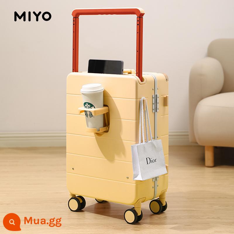 Vali xe đẩy MIYO rộng vali nữ 2022 mới vali da mật khẩu lên máy bay vali bé trai 24 inch - Mẫu khung nhôm màu vàng phô mai [Giá đỡ cốc nước + Móc chịu lực]