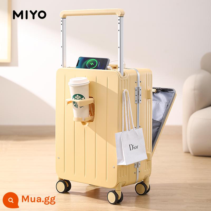 MIYO mở trước vali nữ rộng 20 inch xe đẩy vali lên máy bay 2023 mật khẩu mới hộp da 24 nam - Màu vàng phô mai [USB+giá đỡ cốc nước+móc chịu lực]