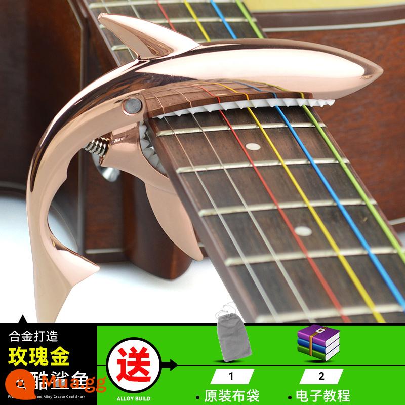 Đàn guitar dân gian chuyển vị clip đàn guitar điện gỗ phụ kiện biến âm thanh clip cá mập phổ kim loại cá tính sáng tạo bắt sóng - Vàng hồng + túi vải