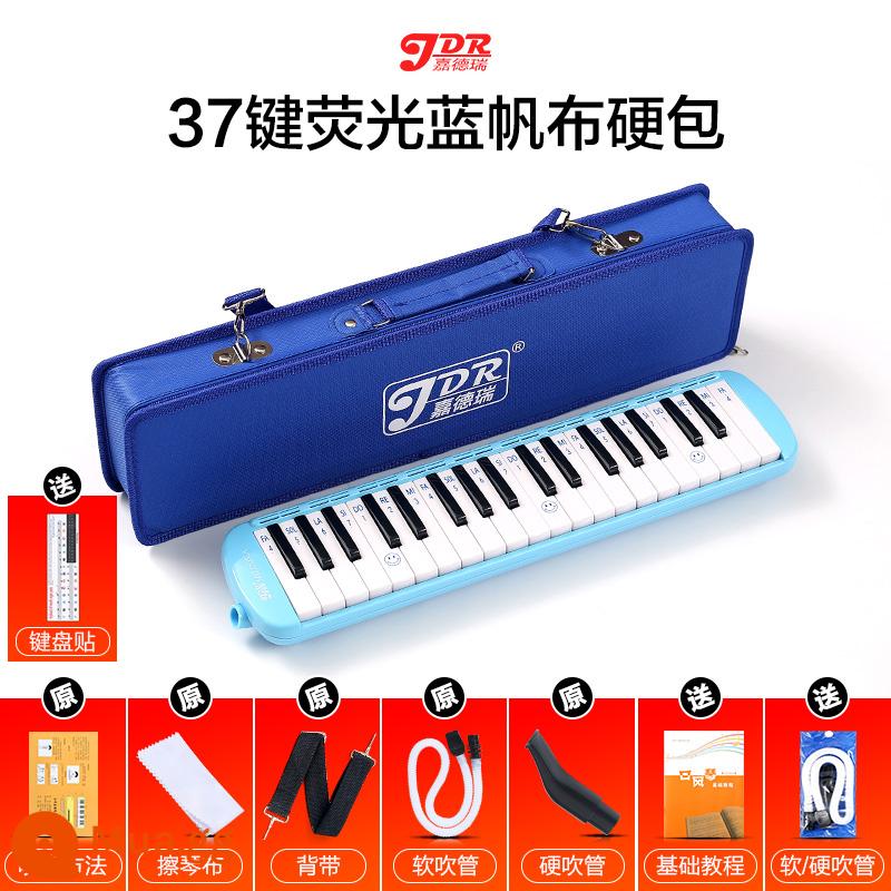 Jiaderui melodica học sinh tiểu học 37 phím với nhạc cụ gió cấp độ biểu diễn chuyên nghiệp dành cho người mới bắt đầu trẻ em nam nữ trưởng thành - 37 phím xanh - túi cứng] tài liệu giảng dạy + 2 bộ bộ ống thổi + miếng dán bàn phím