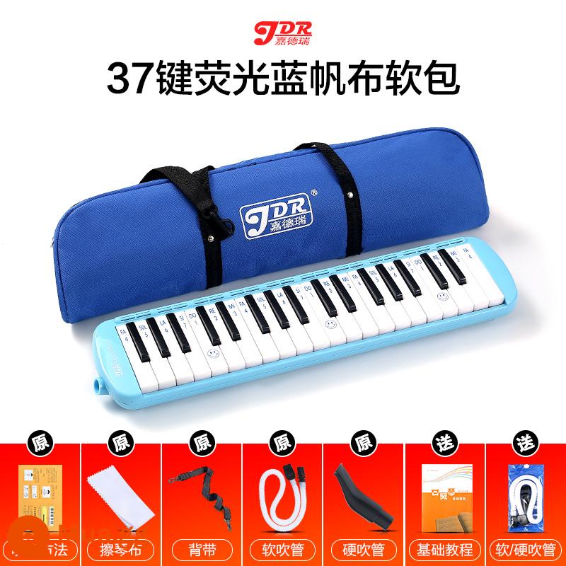 Jiaderui melodica học sinh tiểu học 37 phím với nhạc cụ gió cấp độ biểu diễn chuyên nghiệp dành cho người mới bắt đầu trẻ em nam nữ trưởng thành - [Túi mềm màu xanh 37 phím] Tài liệu giảng dạy + 2 bộ ống thổi