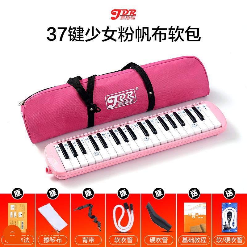 Jiaderui melodica học sinh tiểu học 37 phím với nhạc cụ gió cấp độ biểu diễn chuyên nghiệp dành cho người mới bắt đầu trẻ em nam nữ trưởng thành - [Túi mềm màu hồng 37 phím] Tài liệu giảng dạy + 2 bộ ống thổi