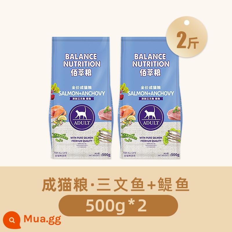 Thức ăn cho mèo McFuddy Thức ăn cho mèo Baicuicheng khuyến mãi dinh dưỡng hairball mèo hoang Anh ngắn Mỹ ngắn chung giá đầy đủ thức ăn chủ yếu cho mèo - Thức ăn cho mèo trưởng thành 1kg cá hồi + cá cơm (500g*2 gói)