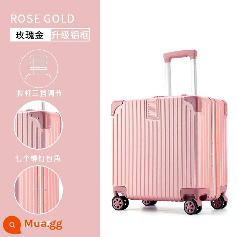 Hành Lý Nữ Nhỏ Ins 18 Inch Lưới Đèn Đỏ Mật Khẩu Xe Đẩy Trường Hợp 20 Sinh Viên Nội Trú Vali Da Nam - Mẫu khung nhôm nâng cấp màu vàng hồng (có thể lên ván)