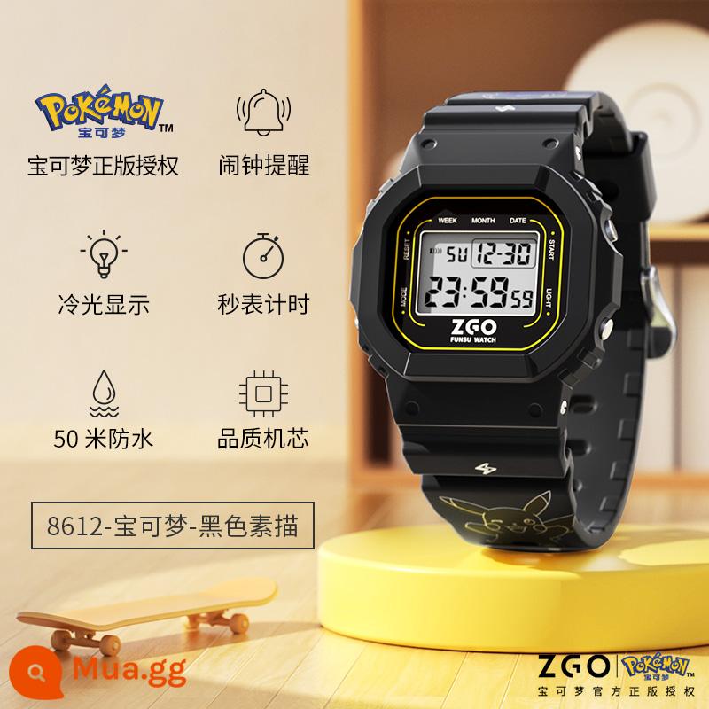 Đồng hồ điện tử Sanrio HelloKitty nữ trẻ em nữ tiểu học nữ nữ THCS Hello - [Pokémon đích thực] Pikachu-Sketch Black