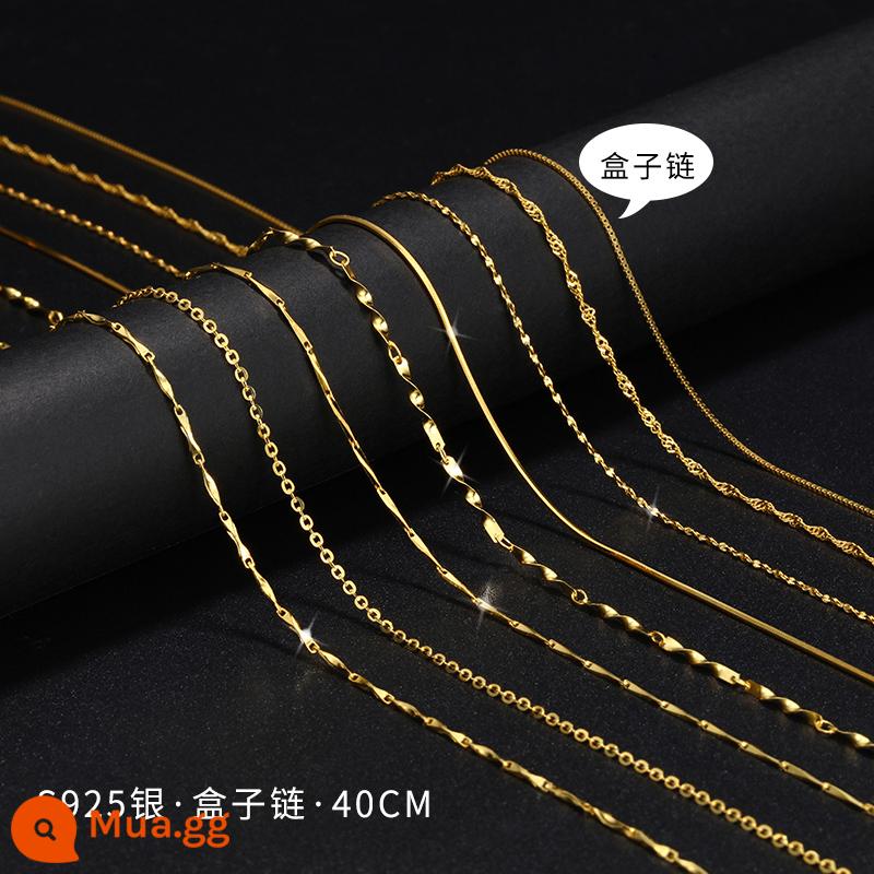 Vòng Cổ Vàng 18K Nữ Bạc 925 Dây Chuyền Mạ Vàng Màu Vàng Trơn Dây Chuyền Mỏng Dây Chuyền Khỏa Thân Dây Xương Xương Đòn Không Có Phụ Kiện Mặt Dây Chuyền - Dây chuyền hộp vàng 40cm