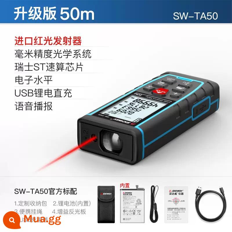 Shendawei Đo Khoảng Cách Bằng Laser Cầm Tay Có Độ Chính Xác Cao Hồng Ngoại Thước Đo Khoảng Cách Điện Tử Laser Thước Đo Phòng Nhạc Cụ - Phiên bản nâng cấp 50 mét (giọng nói pin lithium)