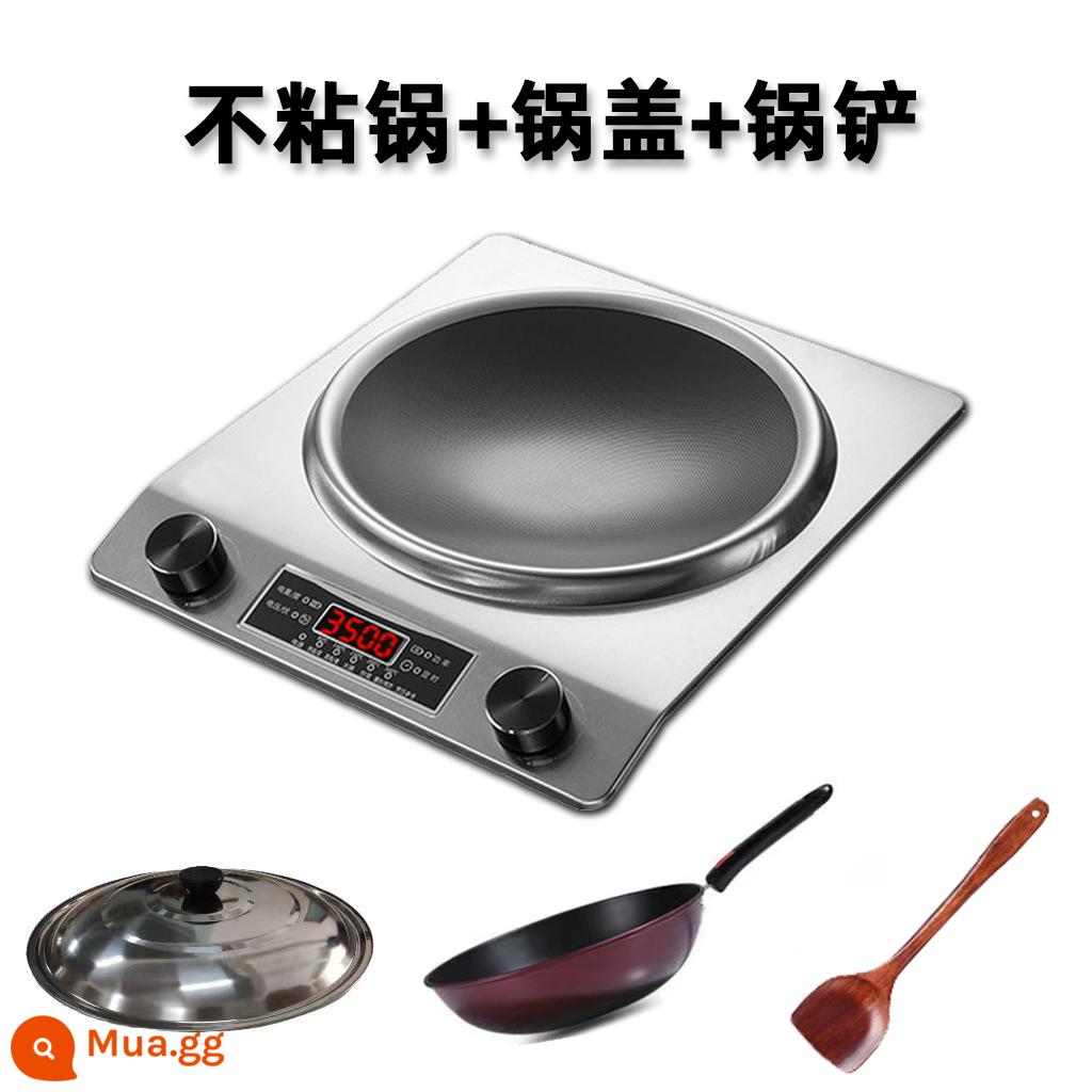 Bếp điện từ hộ gia đình lõm công suất cao 3500W bếp từ dữ dội xào bếp đặc biệt nồi chống thấm nước bếp - Bộ bếp từ + nồi chống dính + nắp Silver-3500W