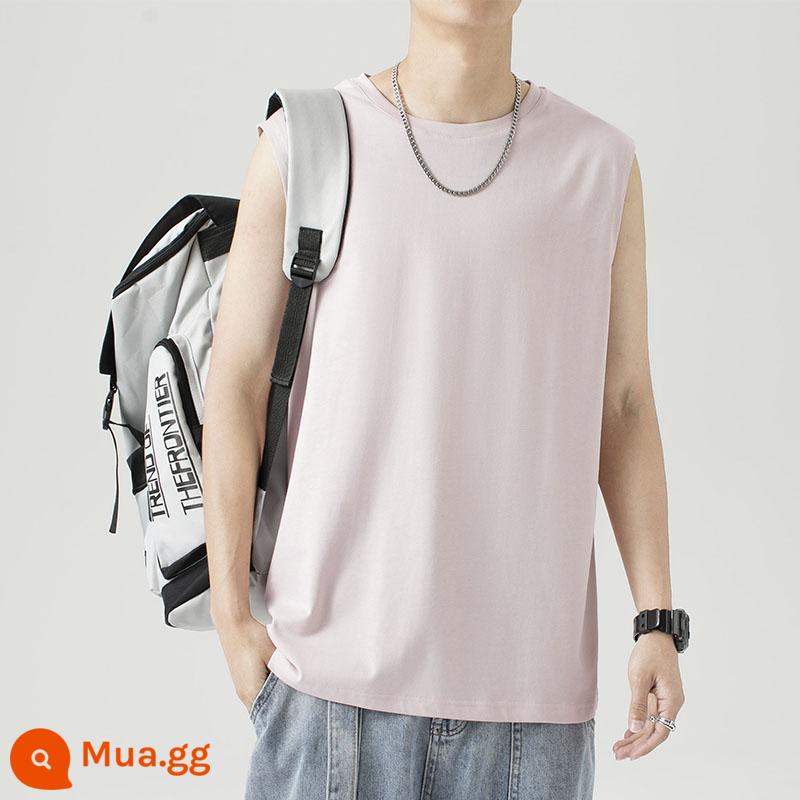 Áo Vest Không Tay Nam Mùa Hè Hợp Thời Trang Thương Hiệu Cotton Thể Dục Thể Thao Áo Ghi Lê Quần Áo Đáy Áo Thun Nam Trắng Tay Ngắn - Hồng