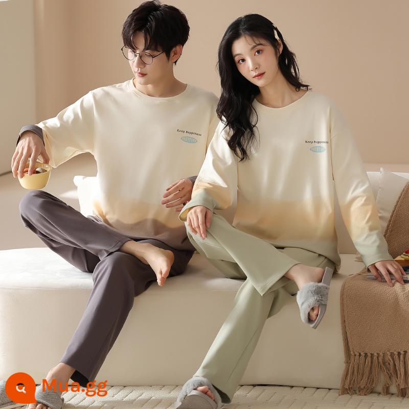 Bộ đồ ngủ cặp đôi mùa xuân và mùa thu áo chui đầu dài tay bằng cotton nguyên chất có thể mặc bên ngoài cho nam và nữ quần áo ở nhà hoạt hình cotton thu đông dễ thương - Cặp đôi TSM96816