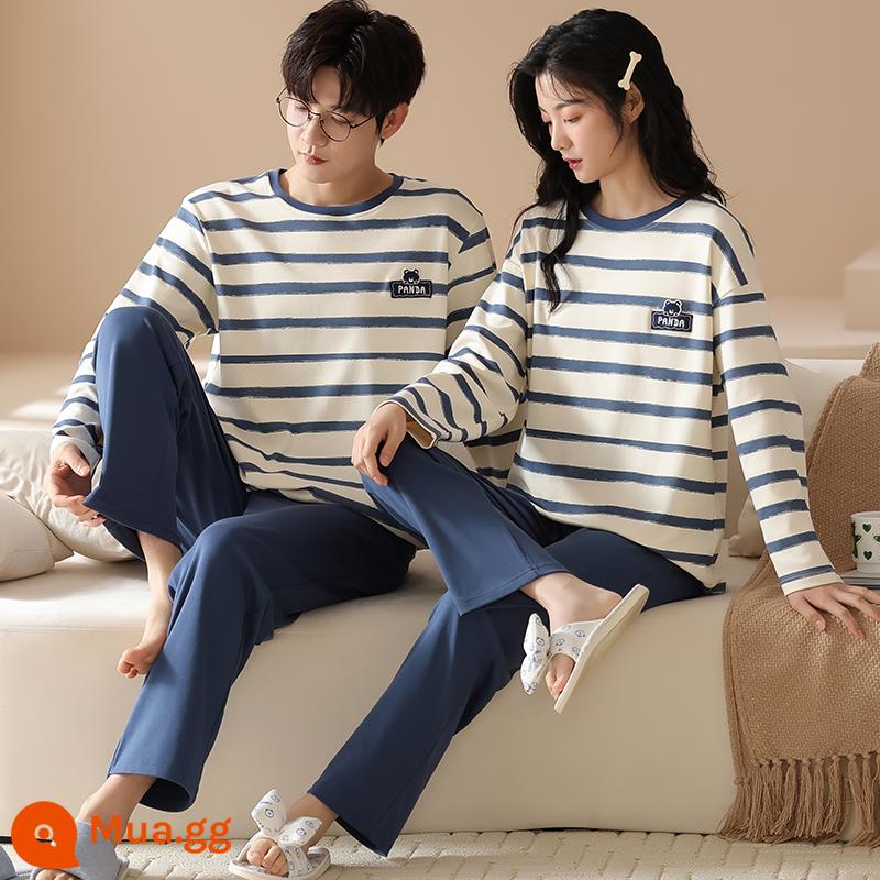 Bộ đồ ngủ cặp đôi mùa xuân và mùa thu áo chui đầu dài tay bằng cotton nguyên chất có thể mặc bên ngoài cho nam và nữ quần áo ở nhà hoạt hình cotton thu đông dễ thương - Cặp đôi TSM96815