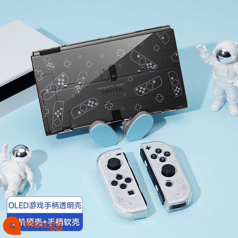 Túi lưu trữ Nintendo Switch Vỏ bảo vệ switcholed vỏ ns có thể được lắp đế sạc phụ kiện túi cứng Bộ điều khiển trò chơi switchlite hộp cassette xách tay tay cầm máy chủ dung lượng lớn - [Giá đặc biệt] Vỏ bảo vệ trong suốt OLED - Tay cầm màu trắng [Vỏ cứng máy chủ + Vỏ mềm có tay cầm/Đế cắm]