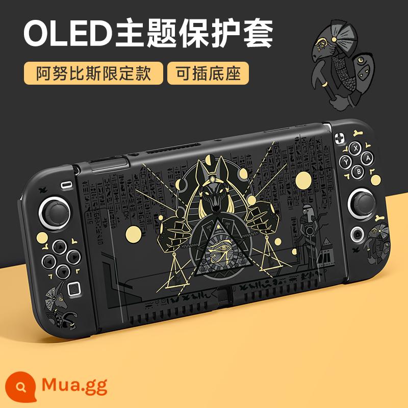 Nintendo Switch Bảo vệ NS NS Shell Switcholed Protective Shell Silicone có thể chèn miếng dán Siwch hai cơ sở tay cầm mềm tay Túi lưu trữ máy chủ mềm - Vỏ mềm chủ đề OLED [Anubis] đi kèm phim + nắp + chân đế