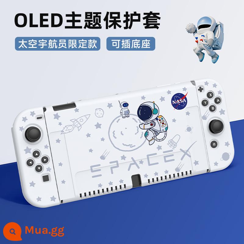 Nintendo Switch Bảo vệ NS NS Shell Switcholed Protective Shell Silicone có thể chèn miếng dán Siwch hai cơ sở tay cầm mềm tay Túi lưu trữ máy chủ mềm - Vỏ mềm chủ đề OLED [Space Phi hành gia] đi kèm phim + nắp + giá đỡ