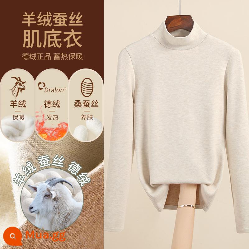 Áo sơ mi nữ đáy nhung lụa cashmere Đức 2022 kiểu mới cộng nhung dày ấm thu đông phong cách nước ngoài - Quả mơ/cổ giữa