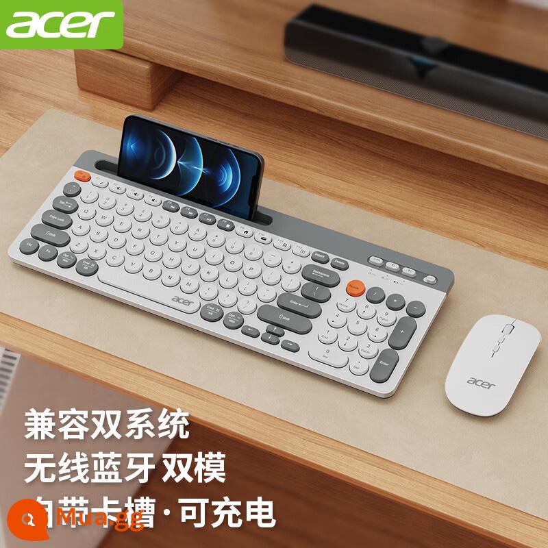 Acer/Acer bluetooth bàn phím chuột không dây nhóm phím chuột mô hình sạc ba chế độ im lặng máy tính bảng ipad khe cắm thẻ - Bộ bàn phím và chuột màu xám và trắng [Bluetooth Dual Band + Wireless] Chế độ kép