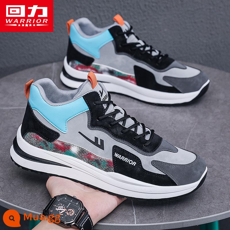 Kéo Lại Nam Giày Sneakers Ống Cao Nam Thu Đông 2022 Mới Hợp Thời Trang Chạy Bộ Đôi Forrest Gump Giày Nam - Xám đen (0519)