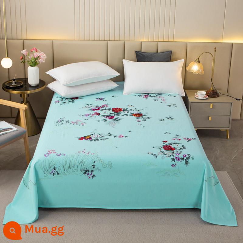 Thượng Hải Cổ Quốc Gia 100 Cotton In Dày Cũ Thô Ga Giường Đơn Chăn Hoài Cổ Vải Cotton - Hoa hồng sa mạc nở xanh