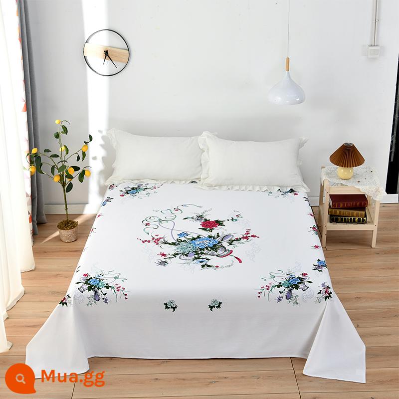 Thượng Hải Cổ Quốc Gia 100 Cotton In Dày Cũ Thô Ga Giường Đơn Chăn Hoài Cổ Vải Cotton - giỏ hoa màu trắng