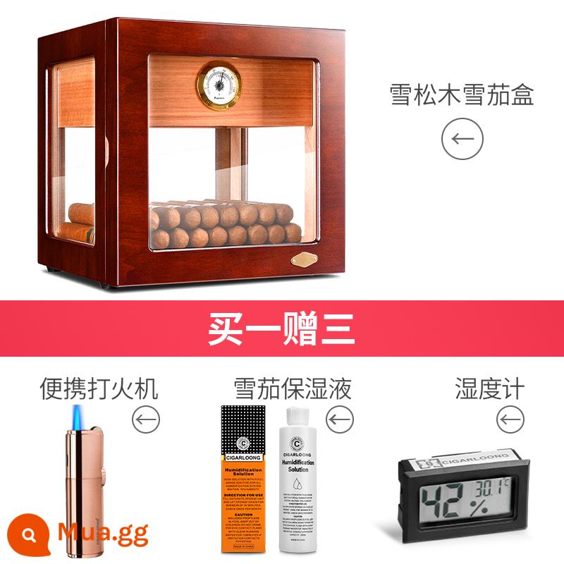 CIGARLOONG Xì gà Humidor Xì gà Humidor Cồn Gỗ tuyết tùng Piano Sơn mài Hộp đựng thuốc lá Skylight trong suốt - Bộ thủy tinh trong suốt hạt gỗ hồng sắc (khoảng 120 chiếc), khoảng 100 chiếc