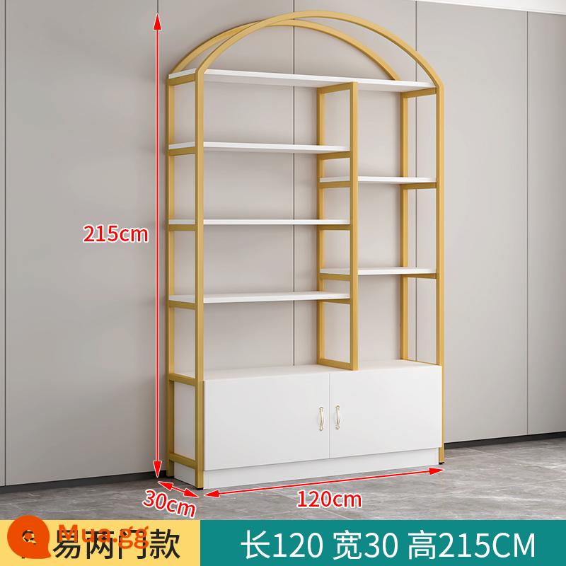 Tủ trưng bày mỹ phẩm thẩm mỹ viện giá trưng bày shop tủ trưng bày sản phẩm phụ shop mẹ bé kệ nhiều tầng - Loại A khung vàng 120*30*215 + bảng trắng [cửa phẳng]