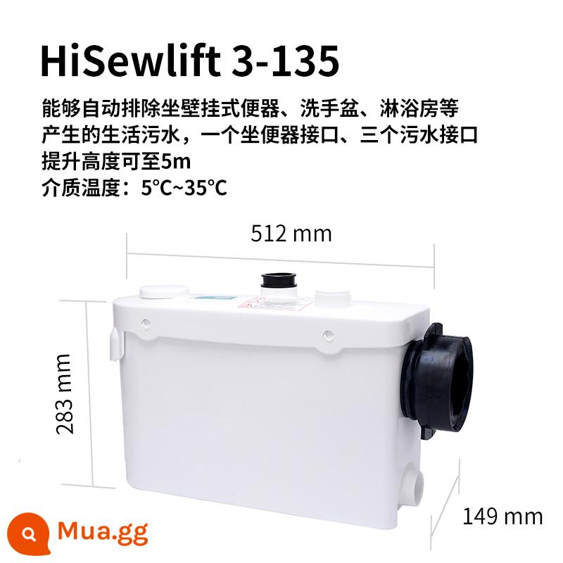 Máy nâng nước thải hộ gia đình Wilo của Đức hoàn toàn tự động máy bơm nâng nước thải nhà vệ sinh tầng hầm máy bơm nghiền máy bơm nước thải - HiSewlift 3-i35 [Thích hợp cho vòi sen toilet xả bên, chậu rửa và máy giặt]