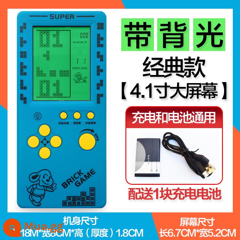 Máy chơi game Tetris màn hình lớn 4.1 inch màn hình cầm tay không bóng mờ 26 trò chơi con rắn có thể sạc lại - 4,1 inch + sạc USB + có đèn nền [xanh]