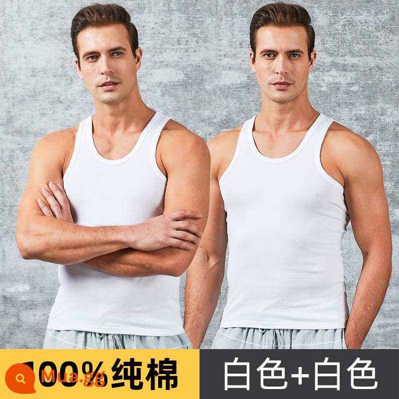 Nanjiren cotton nguyên chất áo vest nam thể dục thể thao không tay vượt rào trung niên và người cao tuổi cotton rộng mặc bên trong áo lót - Trắng + Trắng [2 cái]