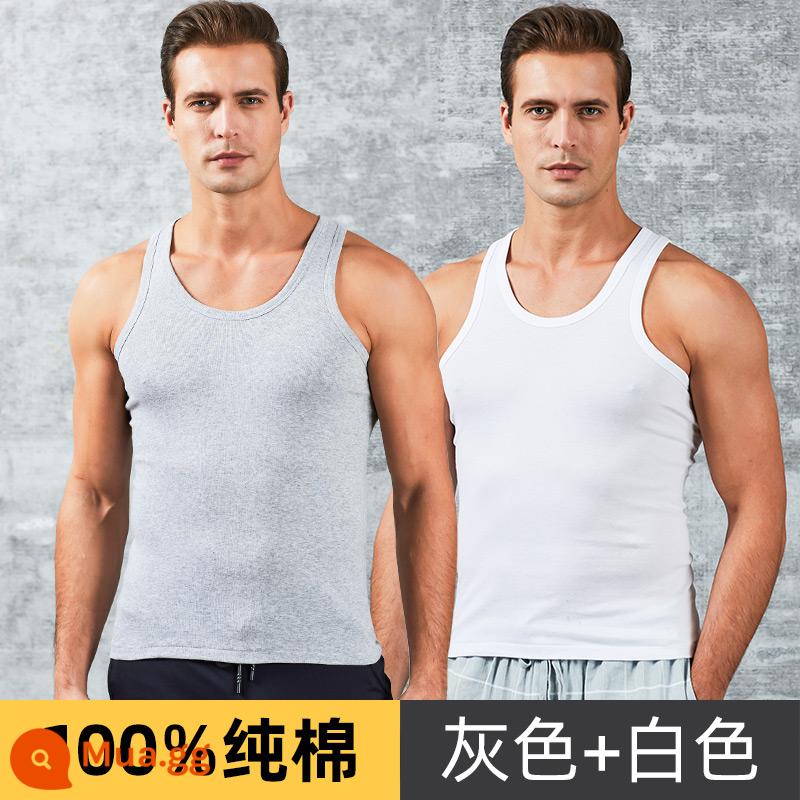 Nanjiren cotton nguyên chất áo vest nam thể dục thể thao không tay vượt rào trung niên và người cao tuổi cotton rộng mặc bên trong áo lót - Xám + trắng [2 cái]