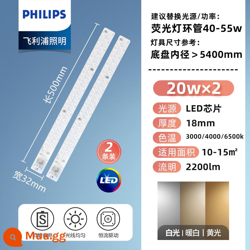 Philips Đèn Trần LED Bấc Hút Từ Vòng Lõi Thay Thế Dải Đèn Phòng Ngủ Đèn LED Bảng Đèn Đĩa Vòng Đèn Ống - [Dạng dải] [2 gói] Đơn 20w [đèn highlight ba màu] dài 50cm