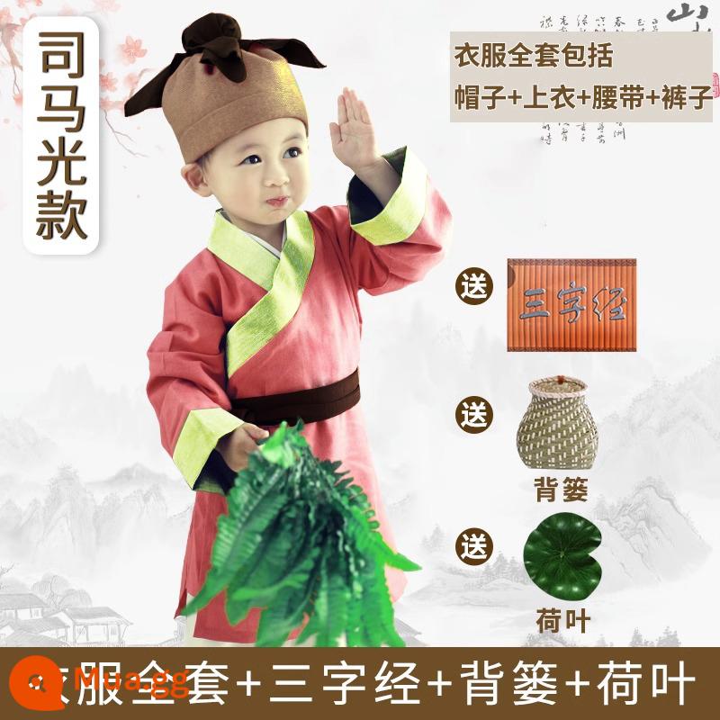 Trẻ Em Hanfu Bé Trai Nhà Sư Nhỏ Quần Áo Bé Ảnh Bé Trang Phục Sách Cậu Bé Chăn Cừu Shop Nhỏ Hai Hiệu Suất Quần Áo - Phong cách Tư Mã Quang + giỏ tre, Kinh Tam tự miễn phí + lá sen