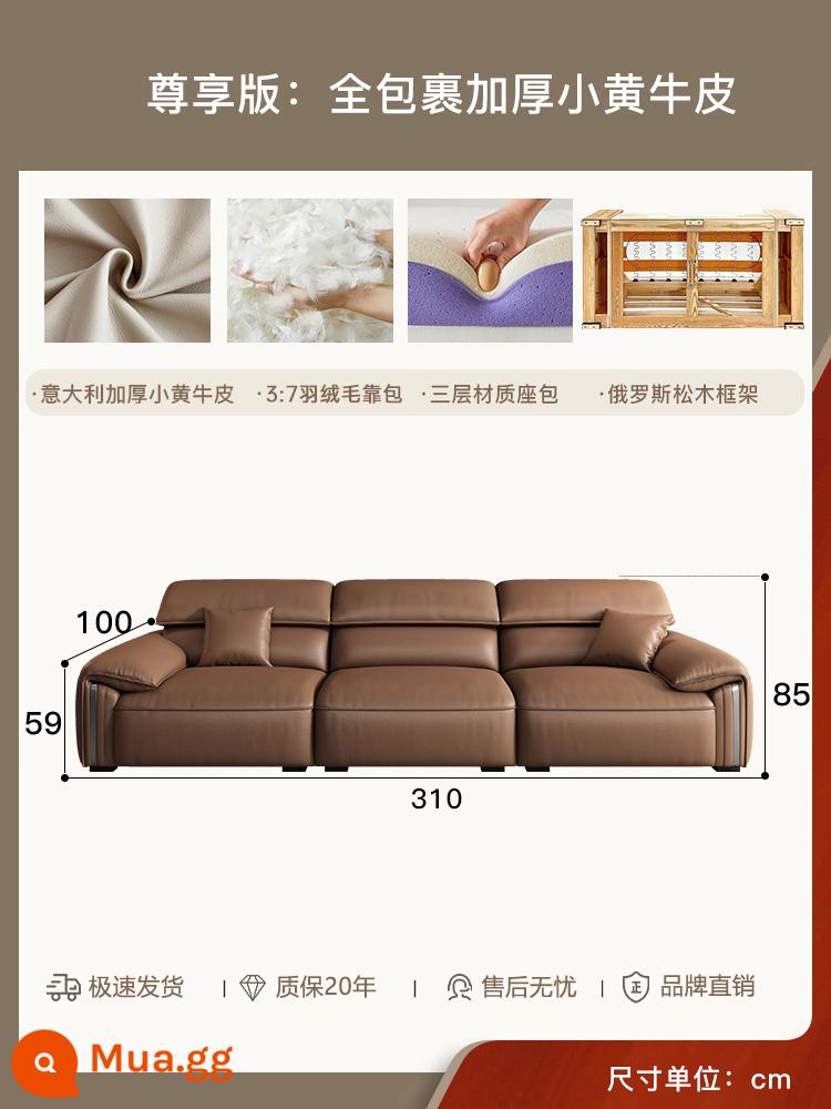 Zoer Ghế sofa da tối giản theo phong cách Ý phong cách retro căn hộ nhỏ phòng khách sofa da sofa hiện đại tai voi - Phiên bản độc quyền: Được bọc hoàn toàn bằng da bê dày - 3,1 mét cho bốn người