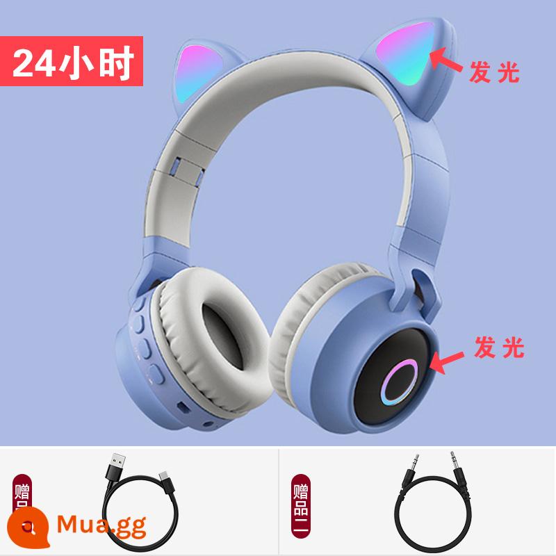 Tai nghe Girl Heart Cat Ears Glow Tai nghe Bluetooth không dây Hoạt hình trực tiếp gắn trên đầu Nhẹ Máy tính di động nhỏ gọn Tai nghe dành cho nữ sinh dễ thương Tai nghe trò chơi âm nhạc dành cho trẻ em Thích hợp cho Huawei Apple - LX nâng cấp mẫu tai mèo màu xanh nhạt [thời lượng pin 24 giờ + chất lượng âm thanh 9D]