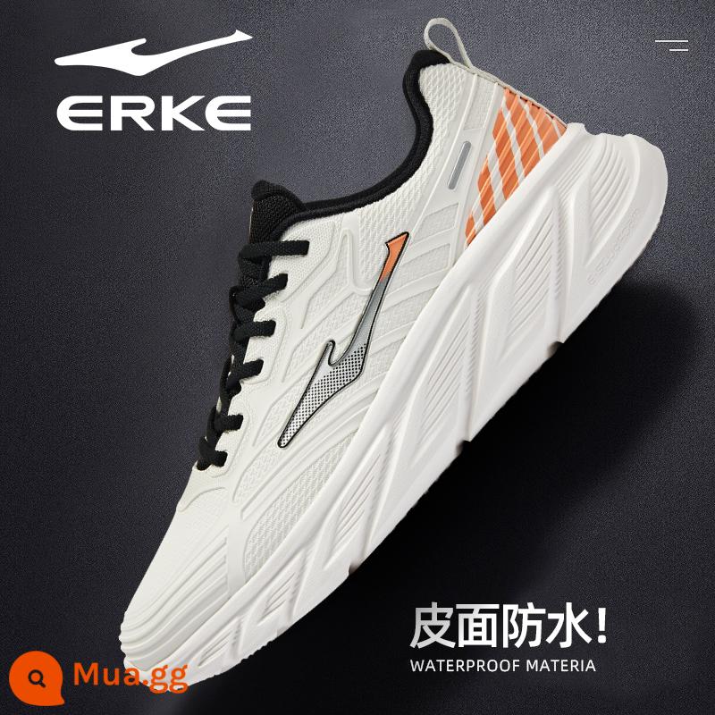 Hongxing Erke Nam Mùa Thu Đông Da Chống Thấm Nước Chạy Bộ Chính Thức Hàng Đầu Store Mùa Đông Nỉ Giày Sneakers Nam - M Leather-Trắng Cam 3137